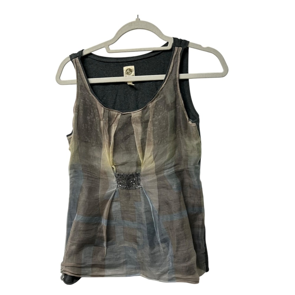 TINY Anthropologie Organza Womens Sleeveless Top Gray Back & Embellished Front S